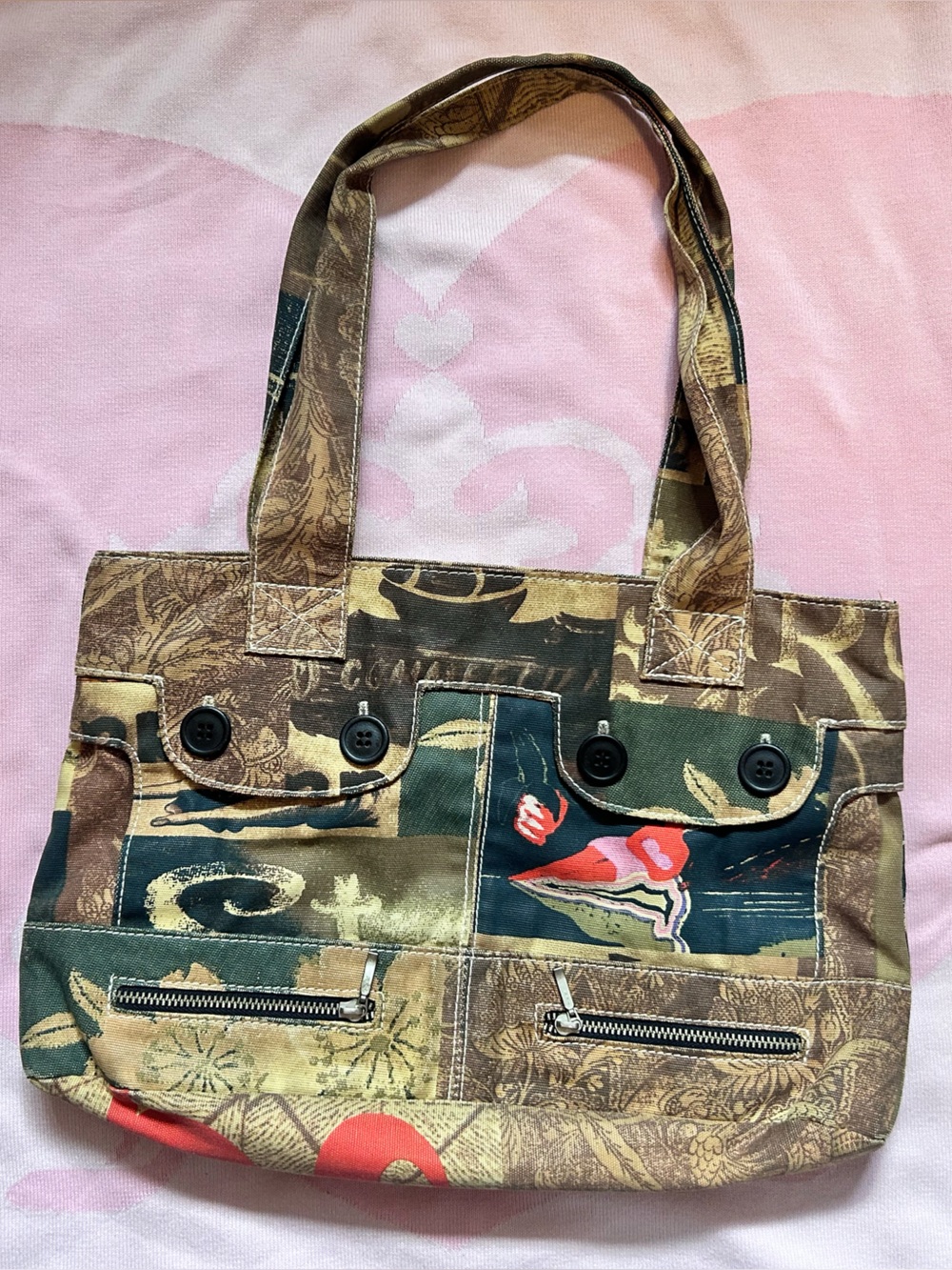Custo Barcelona Patchwork Tote Bag Style Shoulder Bag Purse RARE